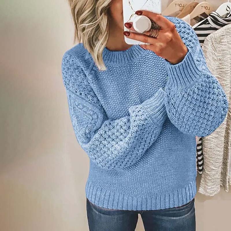 Women's Chic Crewneck Knit Sweater Relaxed Fit Long Sleeve Casual Everyday