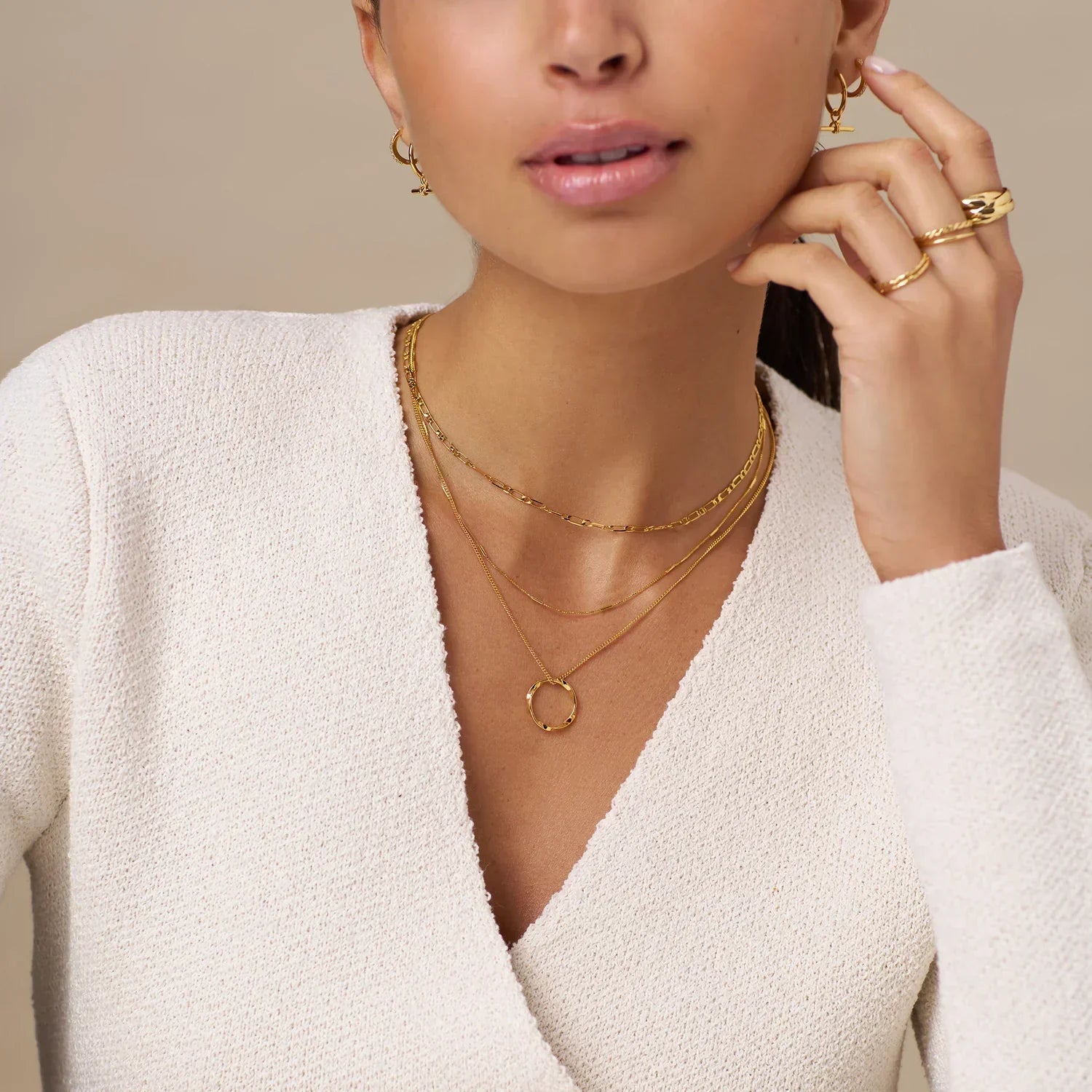 Women's Gold Three Row Necklace Statement Jewellery Jewelry Gift for Women Weddings Parties Prom and Everyday Wear