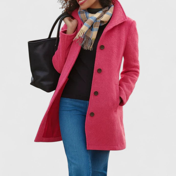 Women's Elegant Long Coat Tailored Fit Notched Lapel Classic Style Outerwear