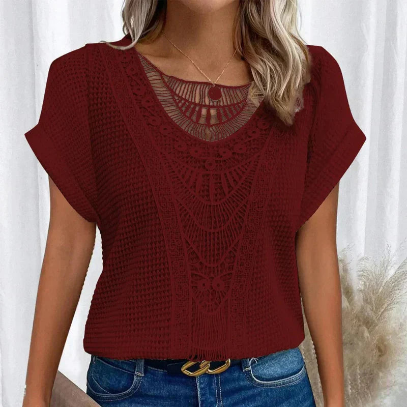 Women's Casual Airy Summer Lace Trim Top Outfit for Work Brunch Casual Days and Everyday Wear