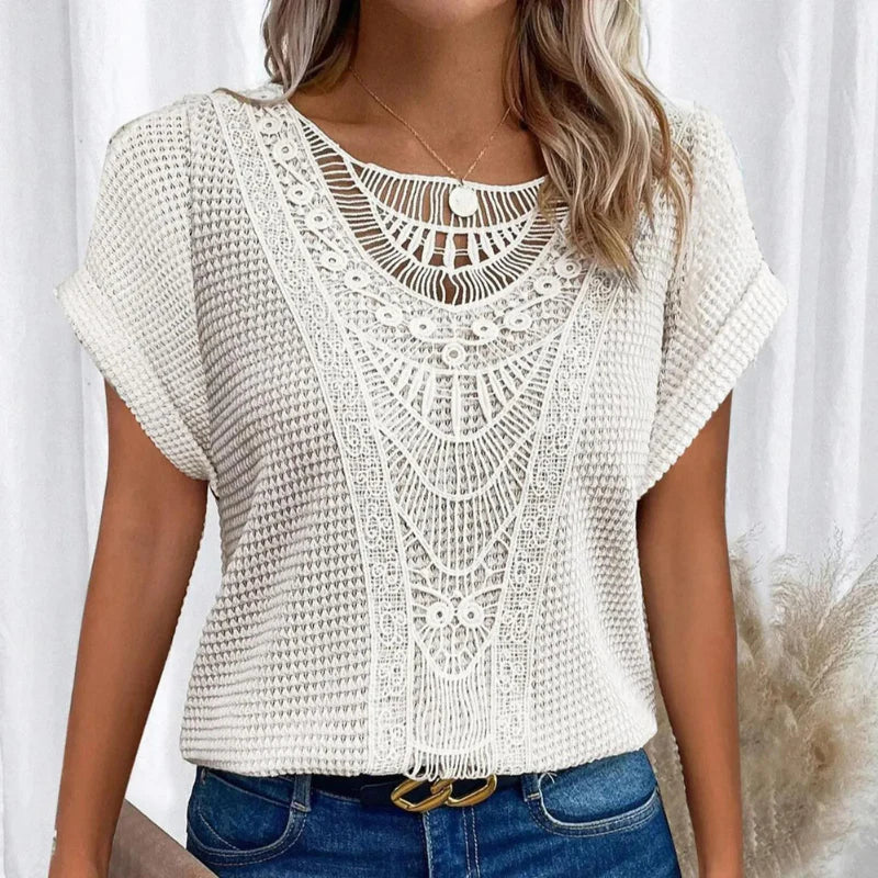 Women's Casual Airy Summer Lace Trim Top Outfit for Work Brunch Casual Days and Everyday Wear