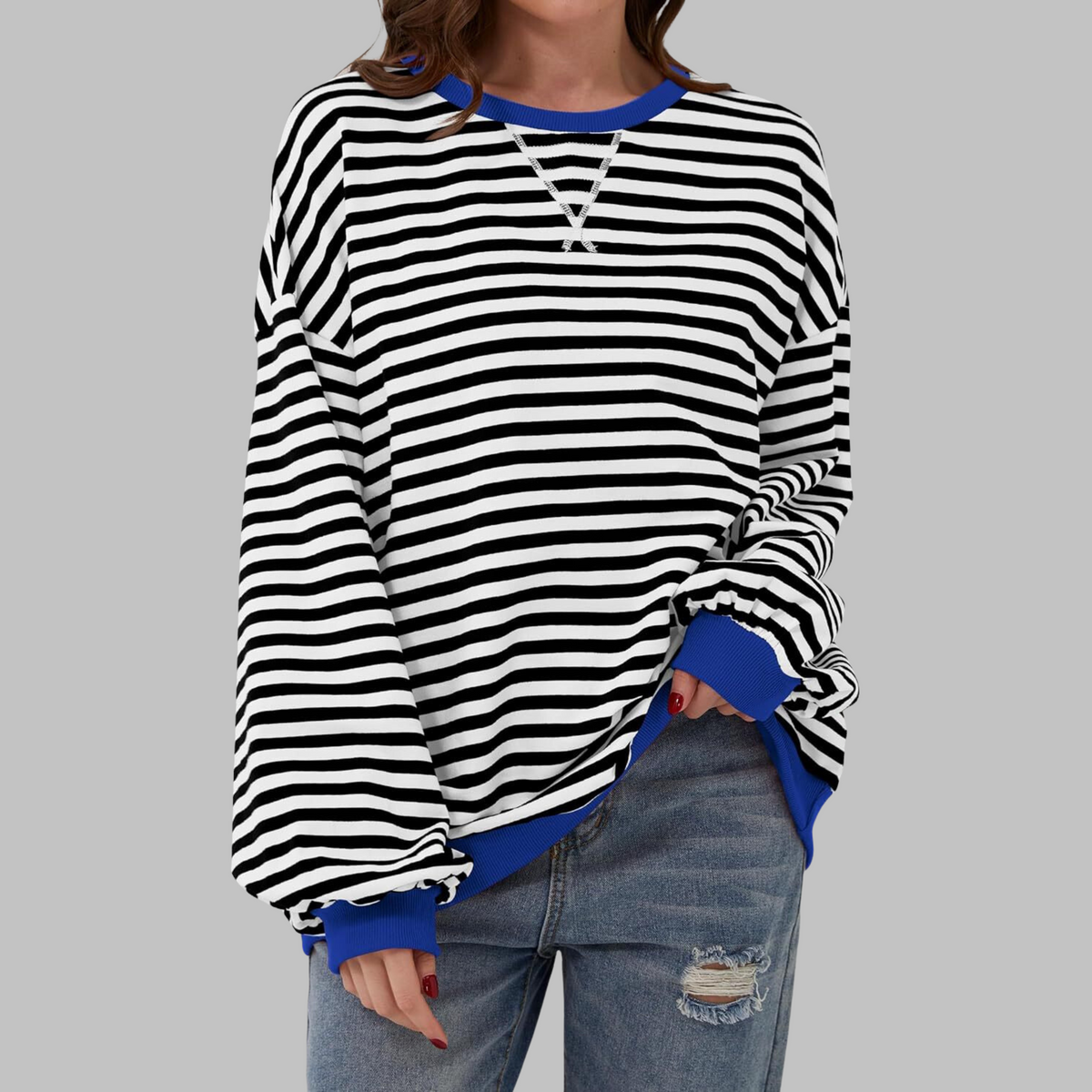 Women's Oversized Sweatshirt Retro Stripe Pattern Casual Everyday Stylish