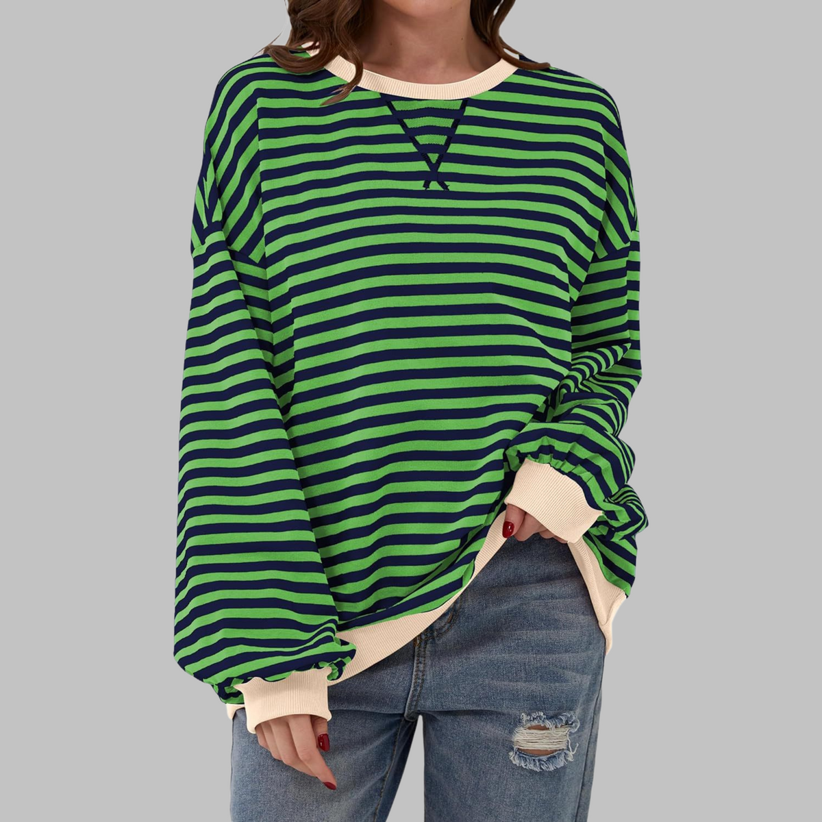 Women's Oversized Sweatshirt Retro Stripe Pattern Casual Everyday Stylish