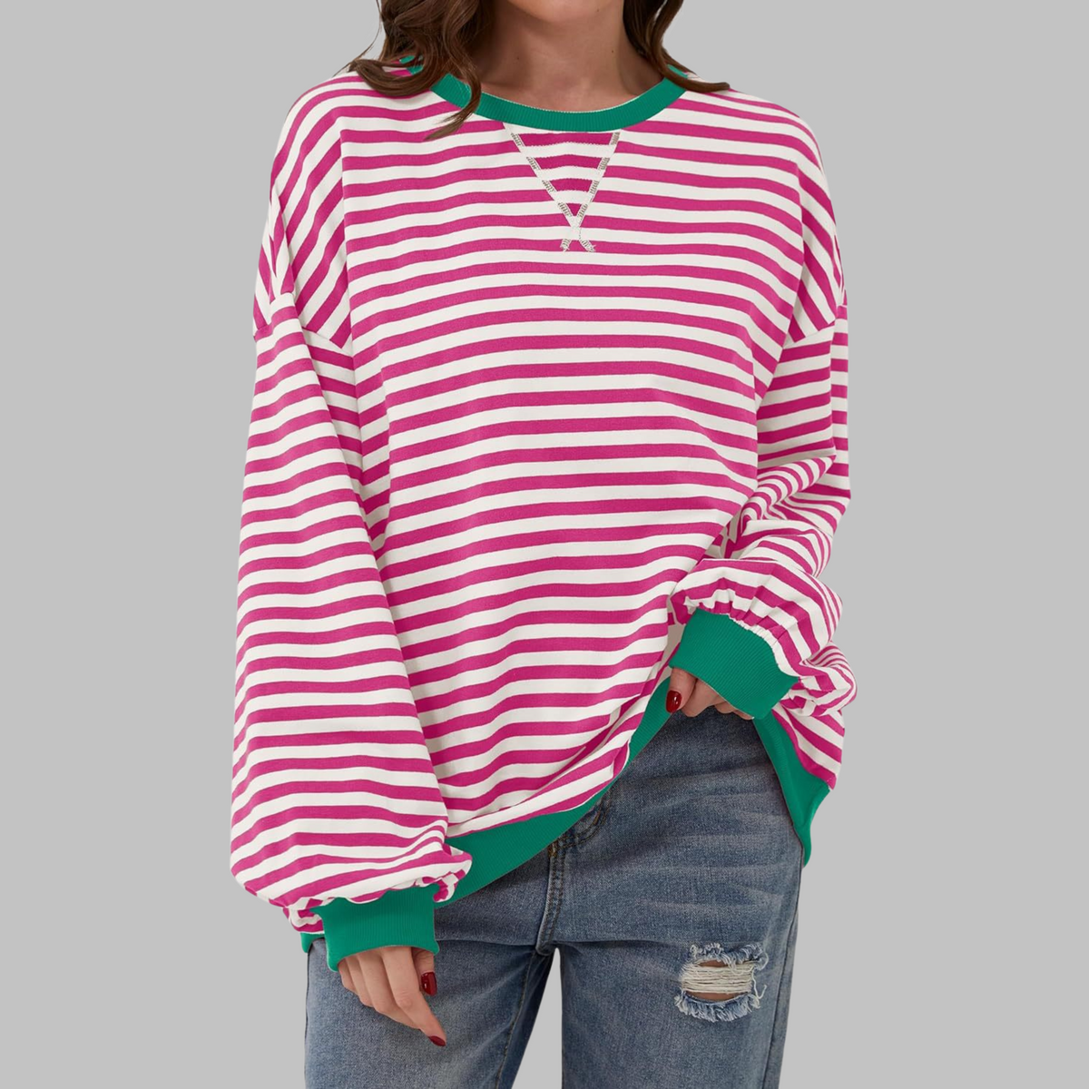 Women's Oversized Sweatshirt Retro Stripe Pattern Casual Everyday Stylish