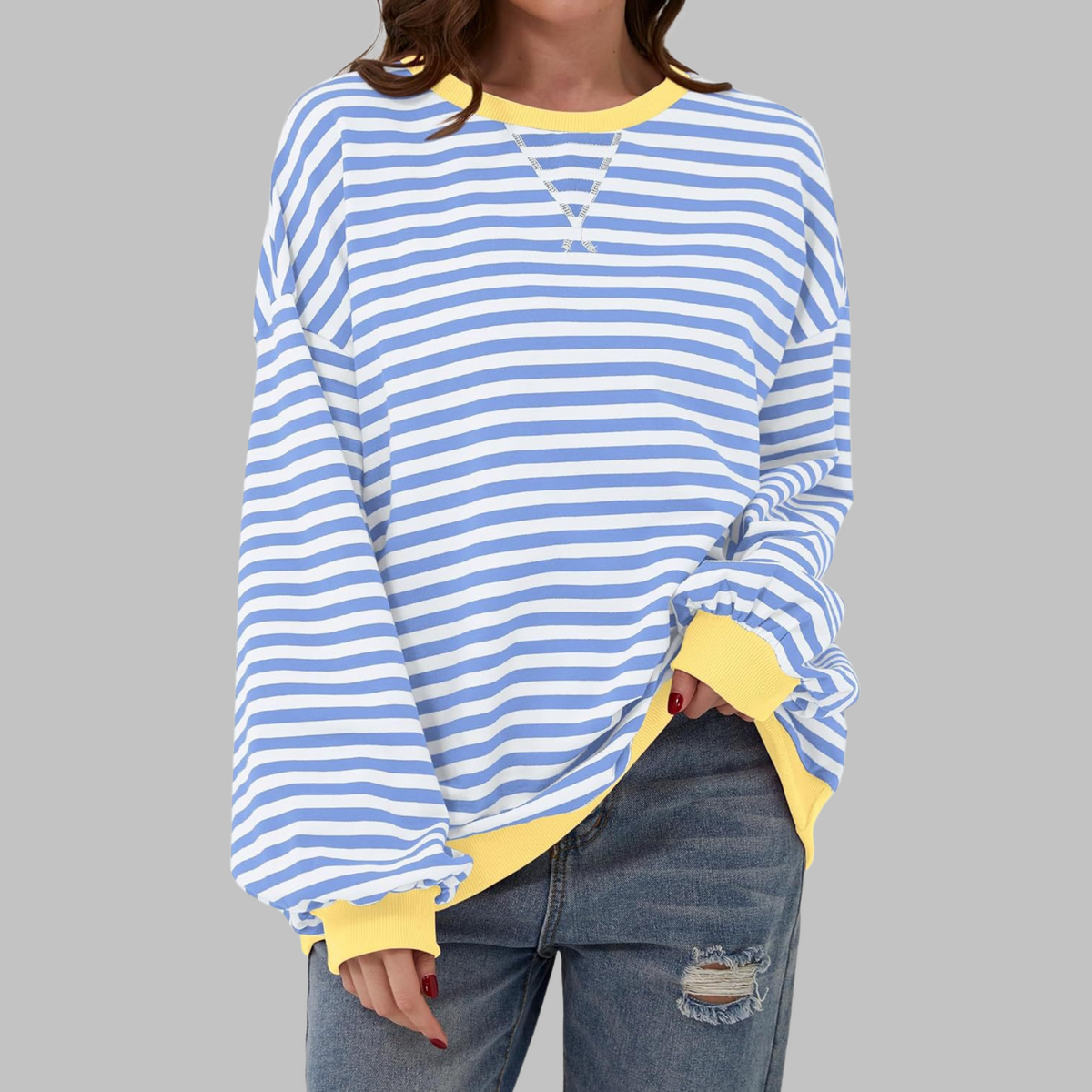 Women's Oversized Sweatshirt Retro Stripe Pattern Casual Everyday Stylish