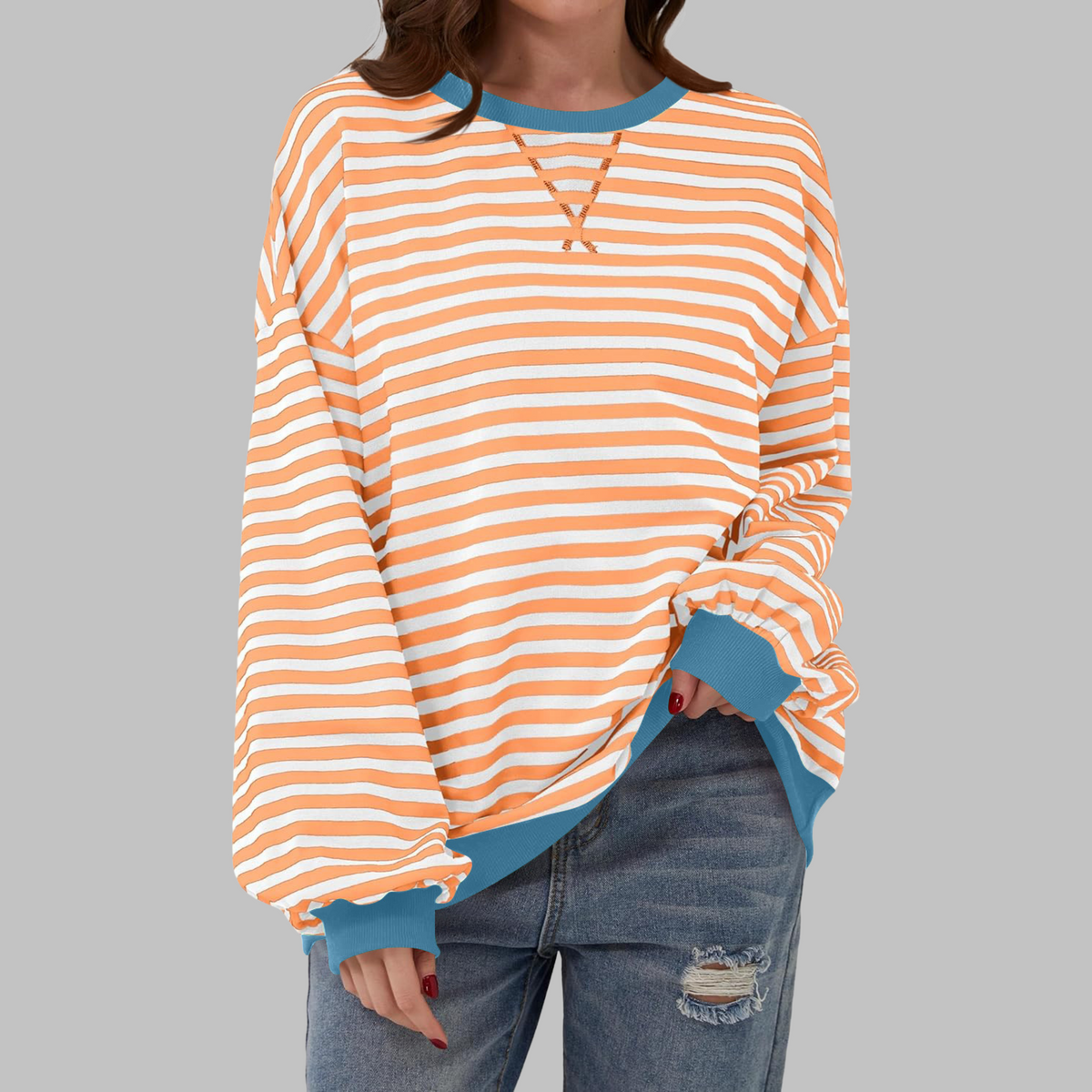 Women's Oversized Sweatshirt Retro Stripe Pattern Casual Everyday Stylish