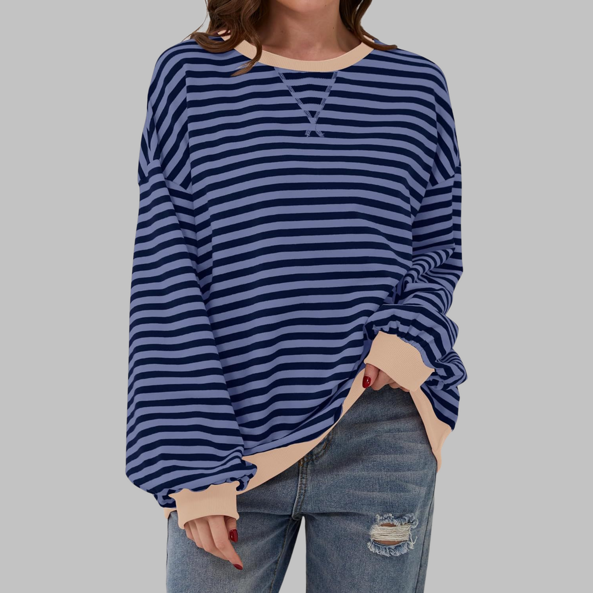 Women's Oversized Sweatshirt Retro Stripe Pattern Casual Everyday Stylish