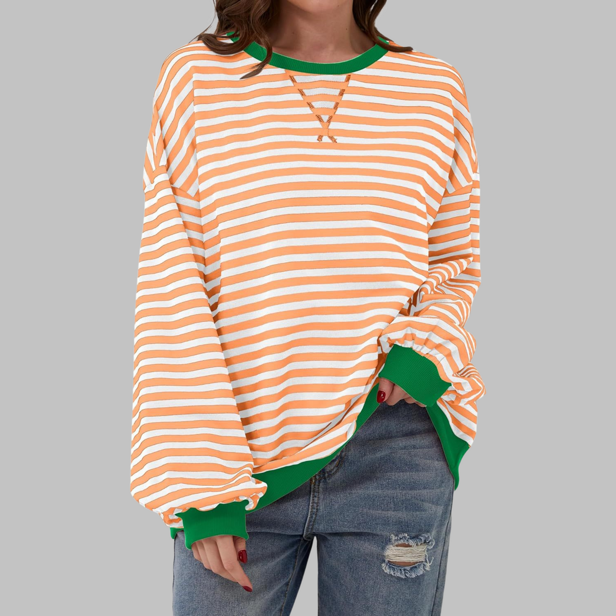 Women's Oversized Sweatshirt Retro Stripe Pattern Casual Everyday Stylish