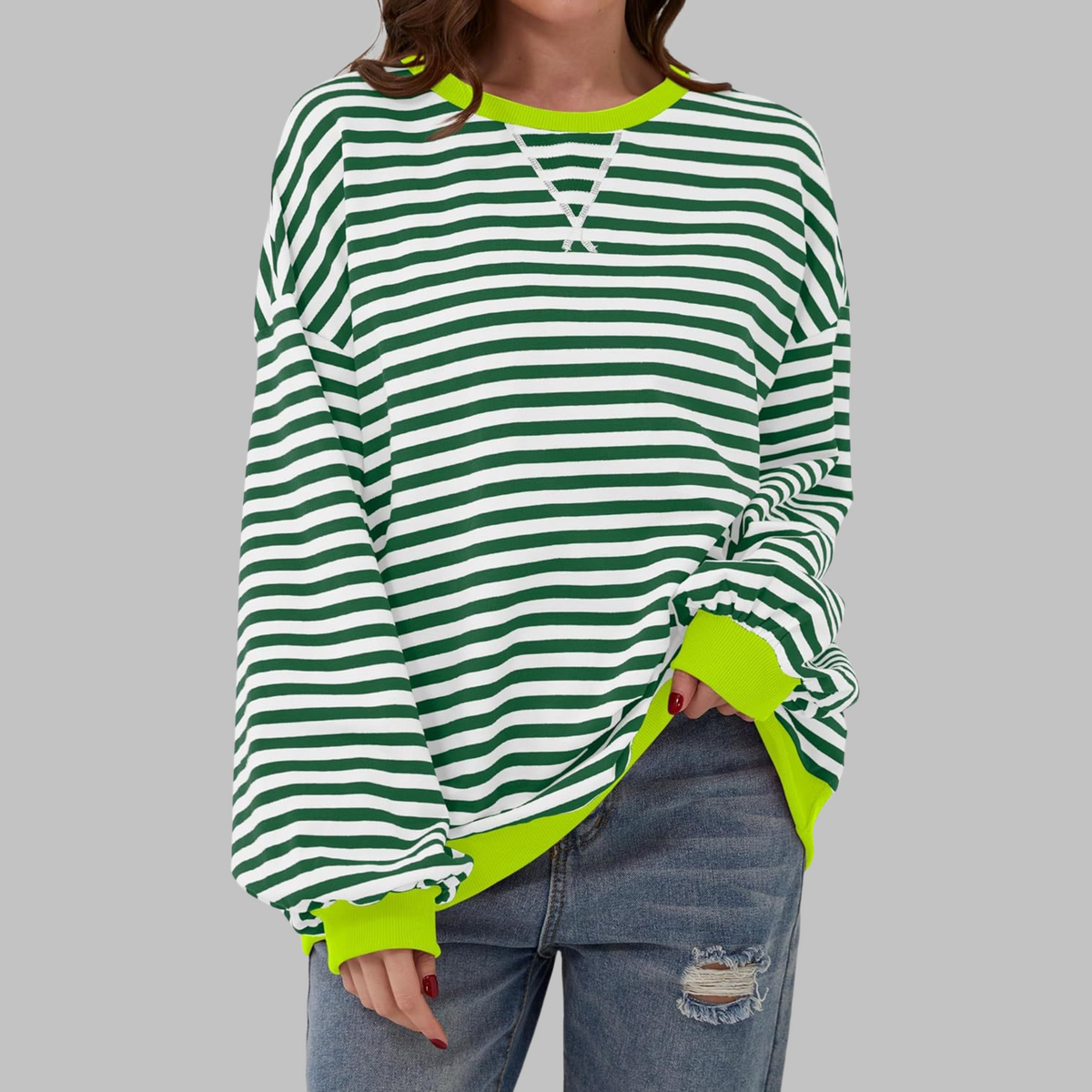 Women's Oversized Sweatshirt Retro Stripe Pattern Casual Everyday Stylish
