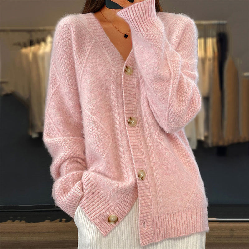 Women's Cable Knit Cardigan V-Neck Long Sleeve Button-Front Casual Wear