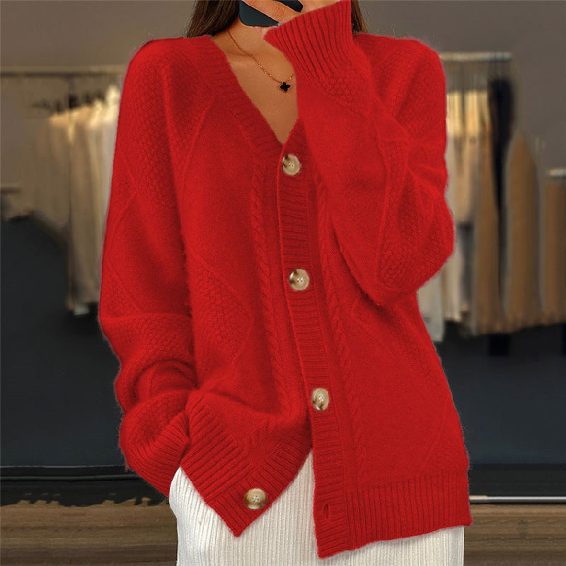 Women's Cable Knit Cardigan V-Neck Long Sleeve Button-Front Casual Wear