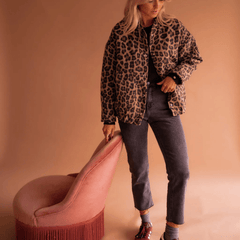 Women's Vintage-Inspired Button Front Leopard Print Fleece Jacket Casual Layering
