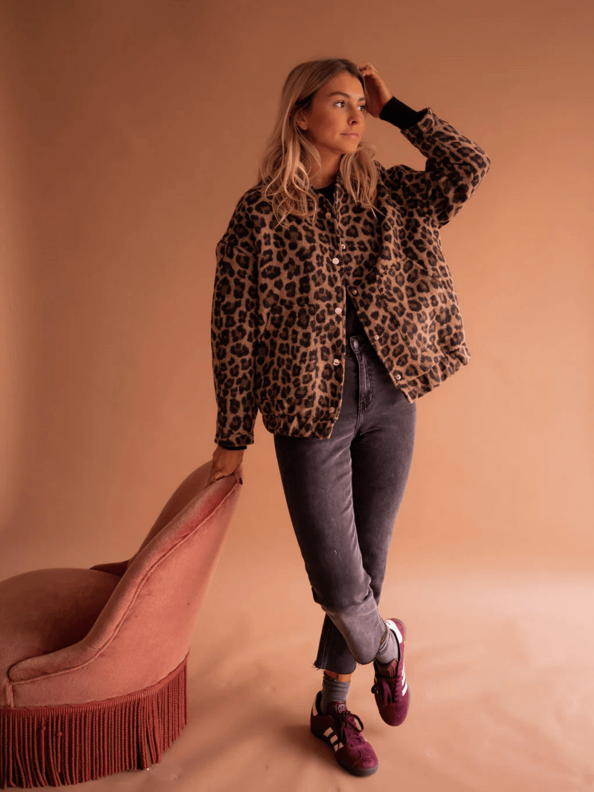 Women's Vintage-Inspired Button Front Leopard Print Fleece Jacket Casual Layering