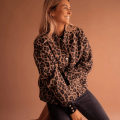 Women's Vintage-Inspired Button Front Leopard Print Fleece Jacket Casual Layering