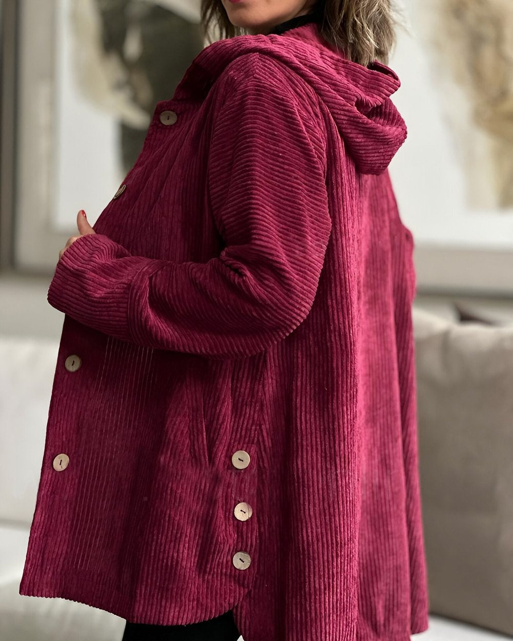 Women's Relaxed Fit Corduroy Jacket Classic Button Closure Casual Layering