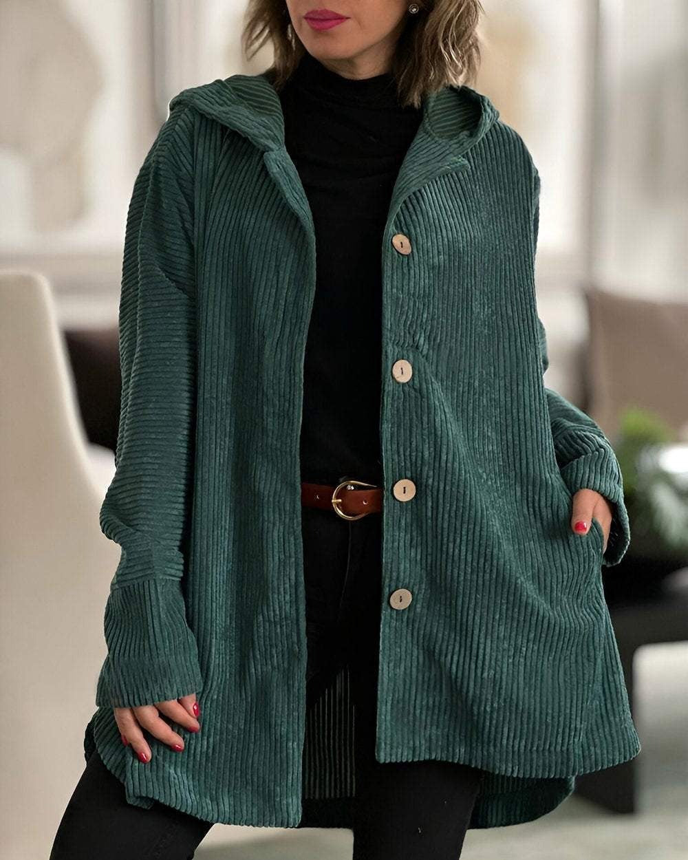 Women's Relaxed Fit Corduroy Jacket Classic Button Closure Casual Layering