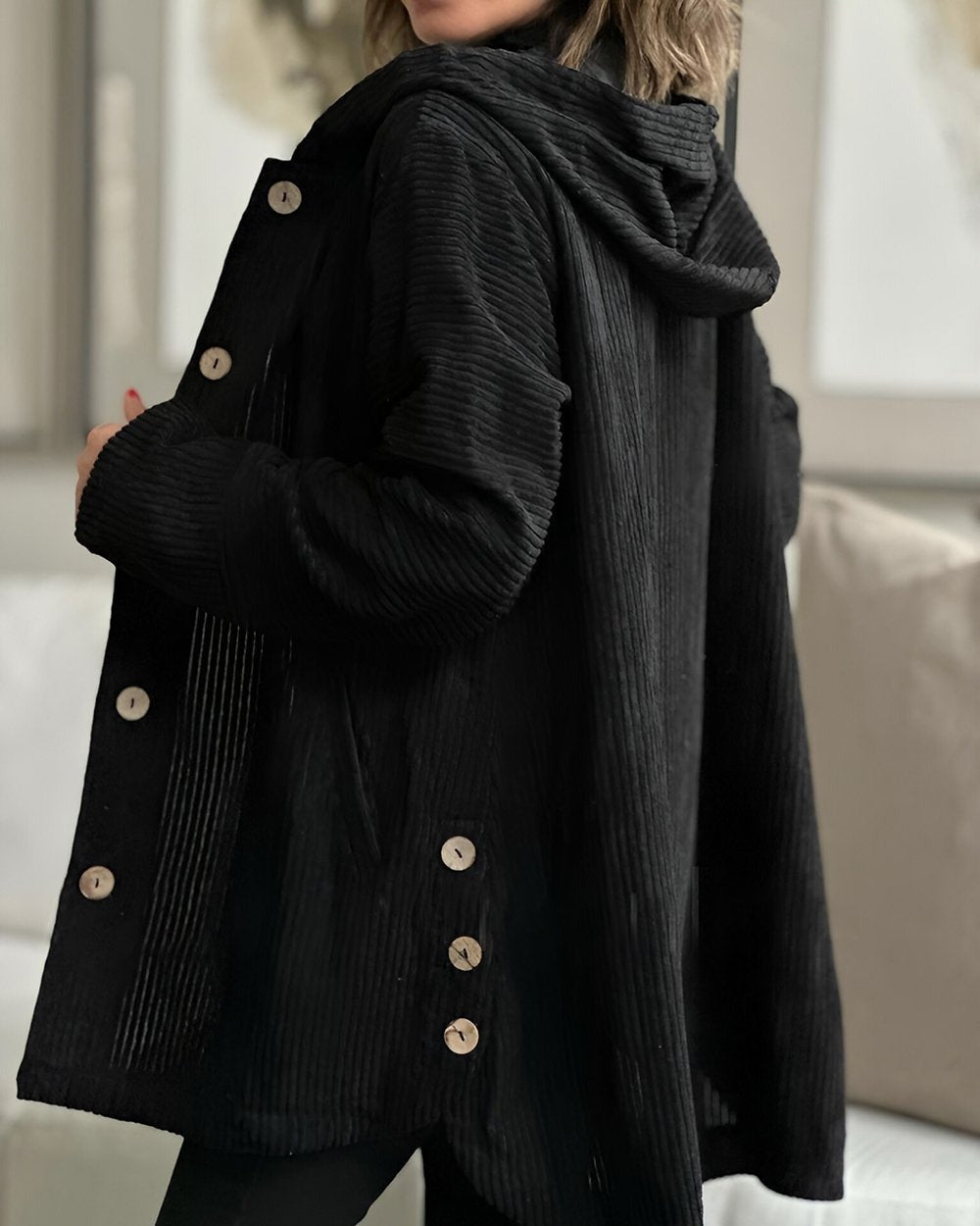 Women's Relaxed Fit Corduroy Jacket Classic Button Closure Casual Layering