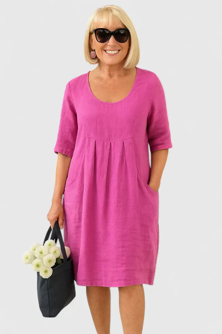 Women's Casual Linen A-Line Summer Midi Dress Outfit for Summer Holidays Weddings Parties and Everyday Wear