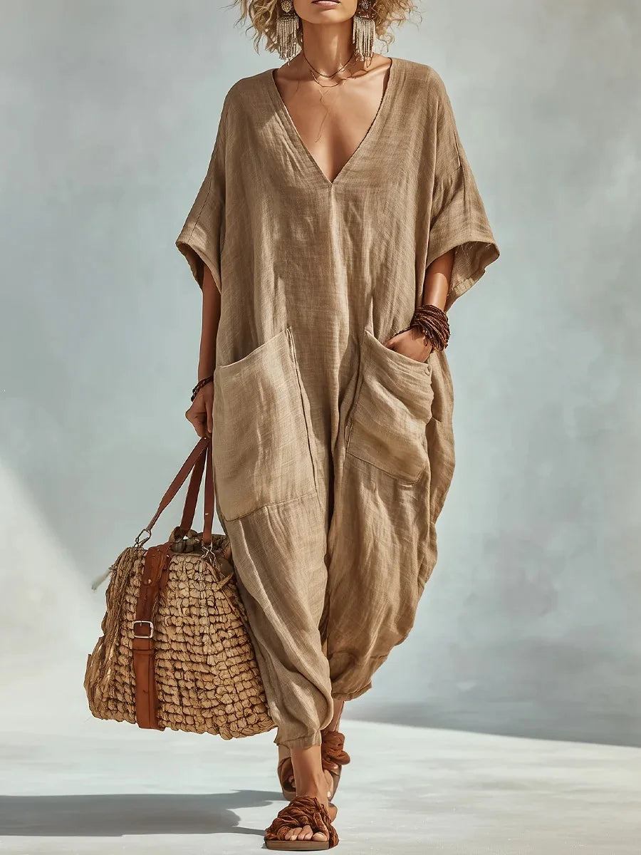 Women's V Neck Blend Pocket Casual Romper Outfit for Summer Holidays Parties Brunch and Everyday Wear