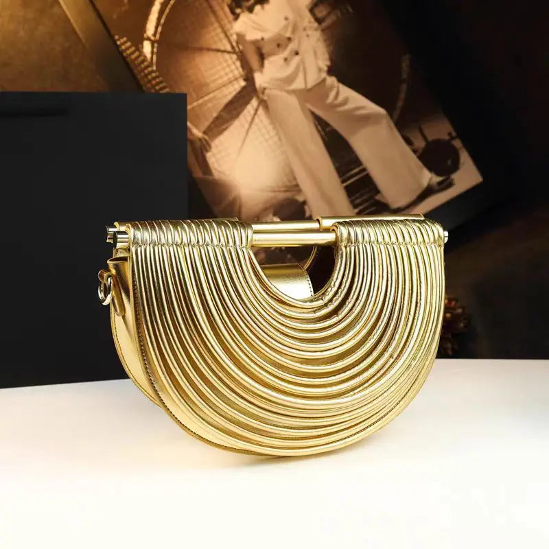 Women's Metallic Woven Crescent Shoulder Bag Purse for Work Travel Holidays Shopping Commutes and Everyday Use
