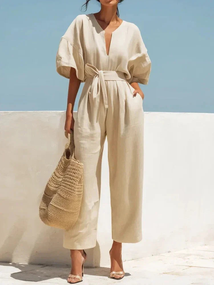 Women's Summer Linen Casual Jumpsuit Outfit for Summer Holidays Parties Brunch and Everyday Wear