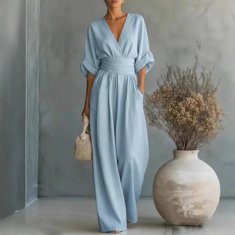 Women's V Neck Summer Jumpsuit Outfit for Summer Holidays Parties Brunch and Everyday Wear