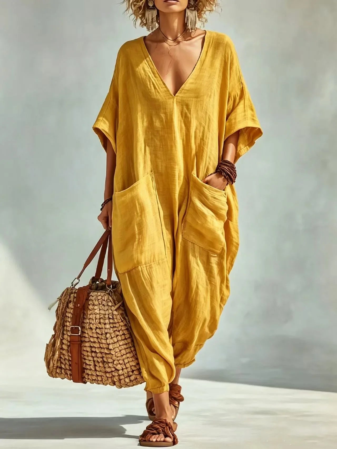 Women's V Neck Blend Pocket Casual Romper Outfit for Summer Holidays Parties Brunch and Everyday Wear