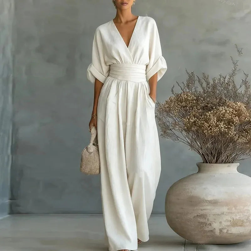 Women's V Neck Summer Jumpsuit Outfit for Summer Holidays Parties Brunch and Everyday Wear