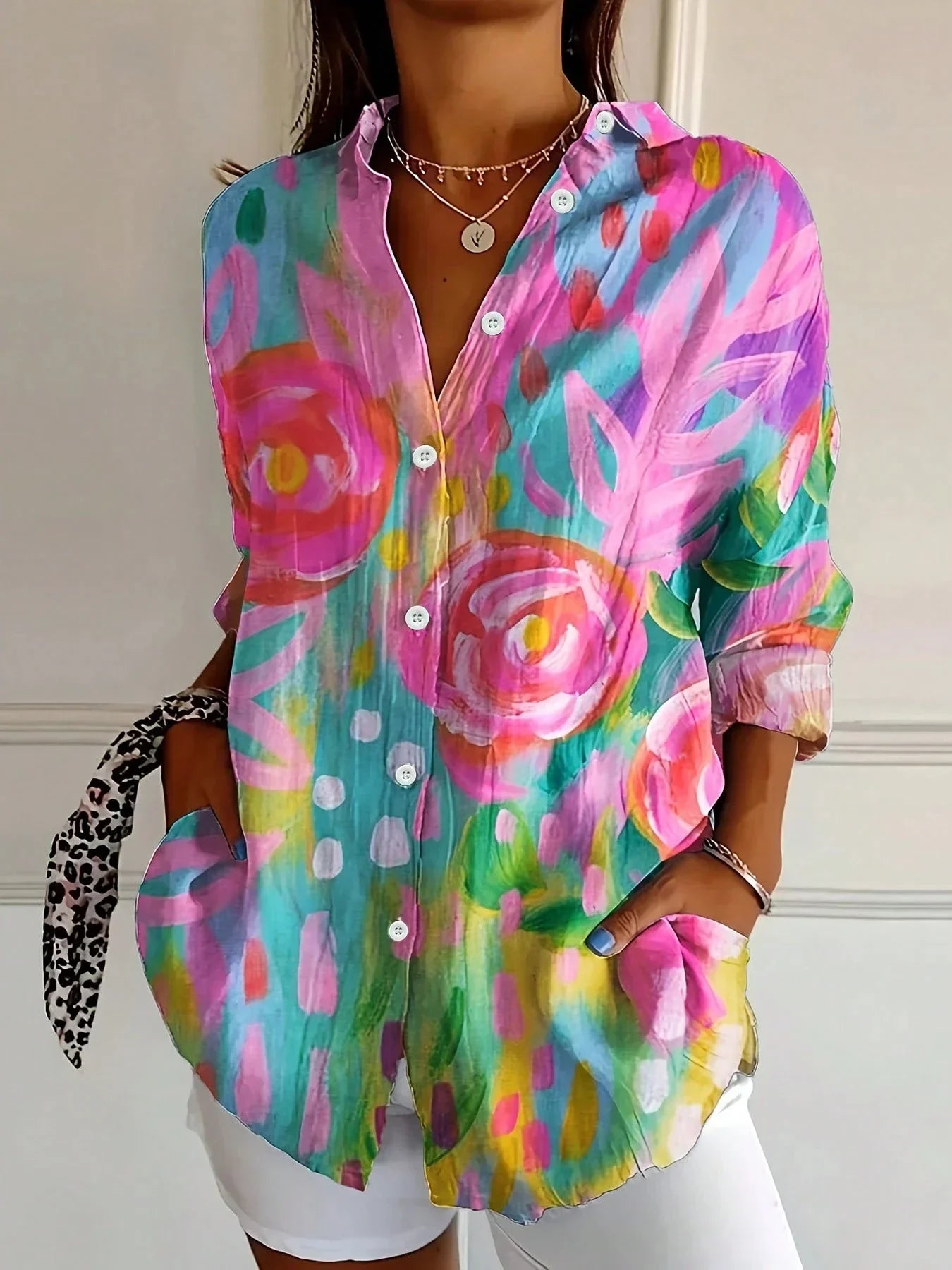 Women's Floral Colors Blouse Outfit for Work Brunch Casual Days and Everyday Wear