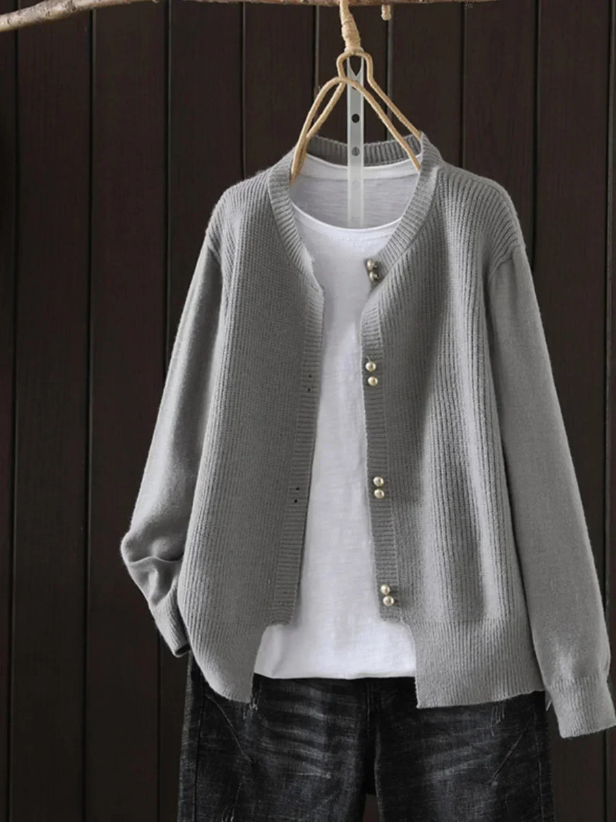 Women's Cardigan Round Neck Long Sleeve Relaxed Fit Casual Everyday