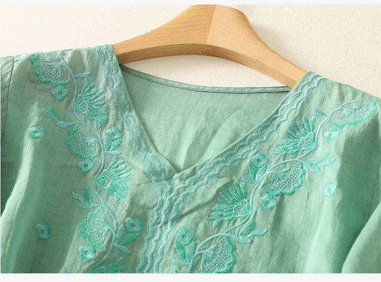 Women's V-Neck Embroidered Blouse Outfit for Work Brunch Casual Days and Everyday Wear