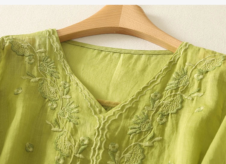 Women’s Elegant V-Neck Blouse | Embroidered