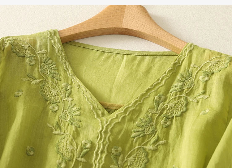 Women's V-Neck Embroidered Blouse Outfit for Work Brunch Casual Days and Everyday Wear