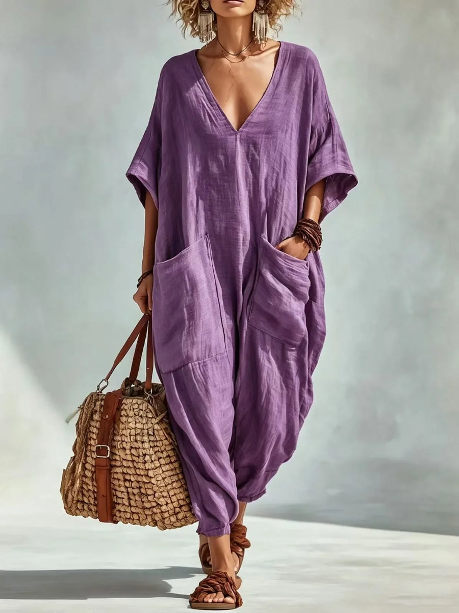 Women's V Neck Blend Pocket Casual Romper Outfit for Summer Holidays Parties Brunch and Everyday Wear