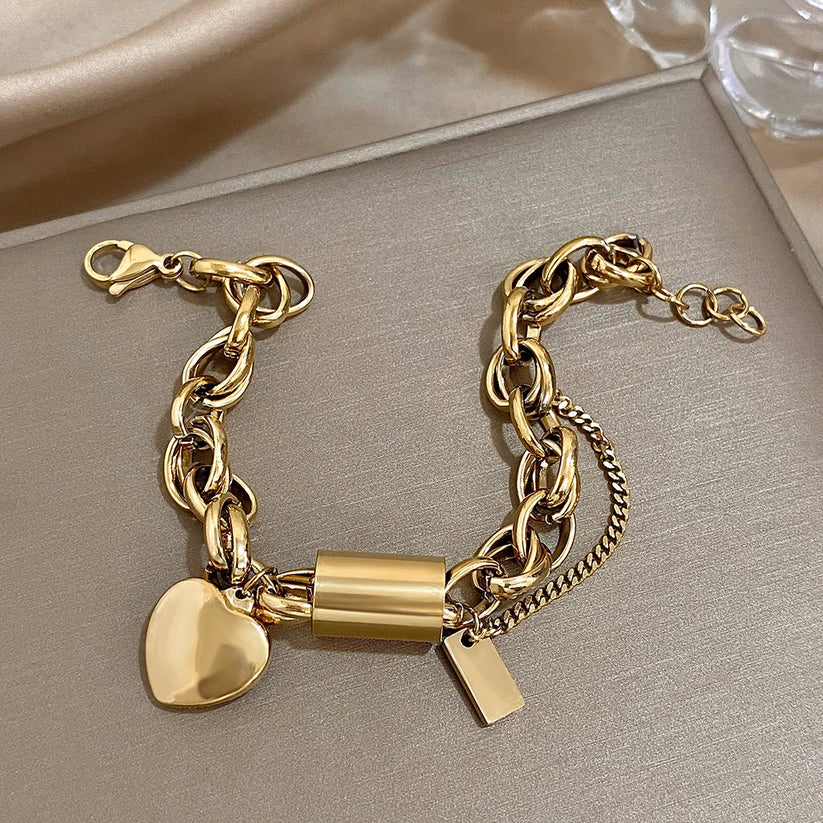Women's Gold Chunky Bracelet Statement Jewellery Jewelry Gift for Women Weddings Parties Prom and Everyday Wear