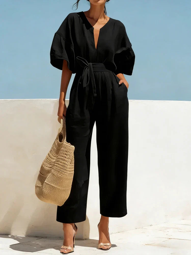 Women's Summer Linen Casual Jumpsuit Outfit for Summer Holidays Parties Brunch and Everyday Wear