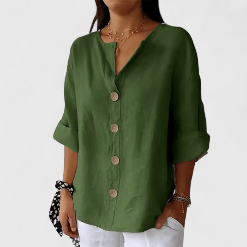 Women's Button-Down Blouse Roll-Tab Sleeve Casual Everyday Versatile