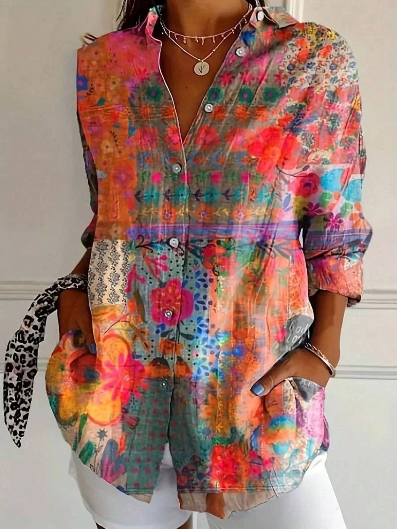 Women's Floral Colors Blouse Outfit for Work Brunch Casual Days and Everyday Wear
