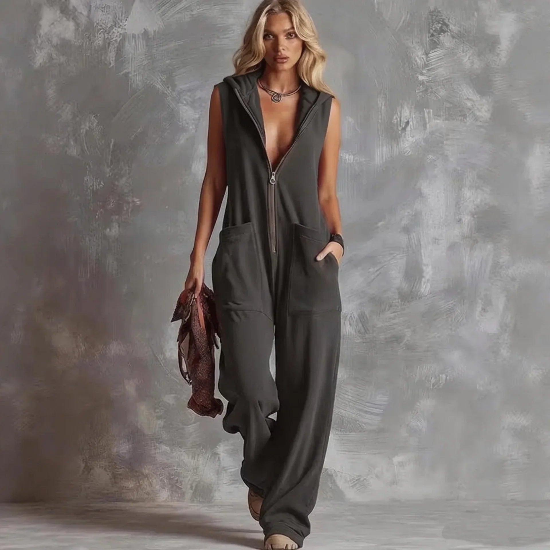 Women's Casual V Neck Relaxed Jumpsuit Outfit for Summer Holidays Parties Brunch and Everyday Wear
