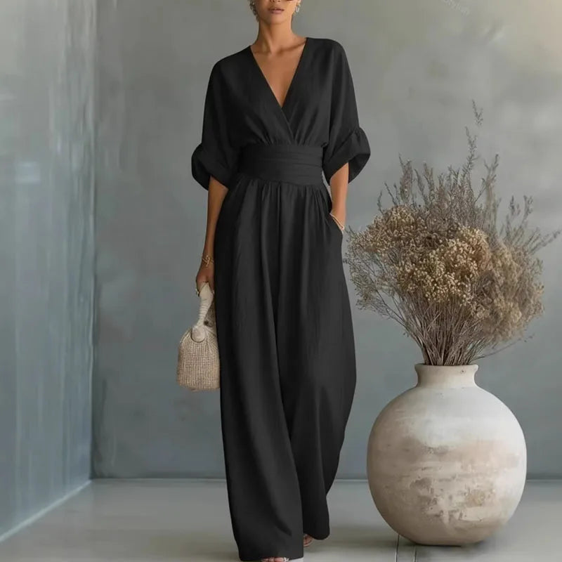 Women's V Neck Summer Jumpsuit Outfit for Summer Holidays Parties Brunch and Everyday Wear