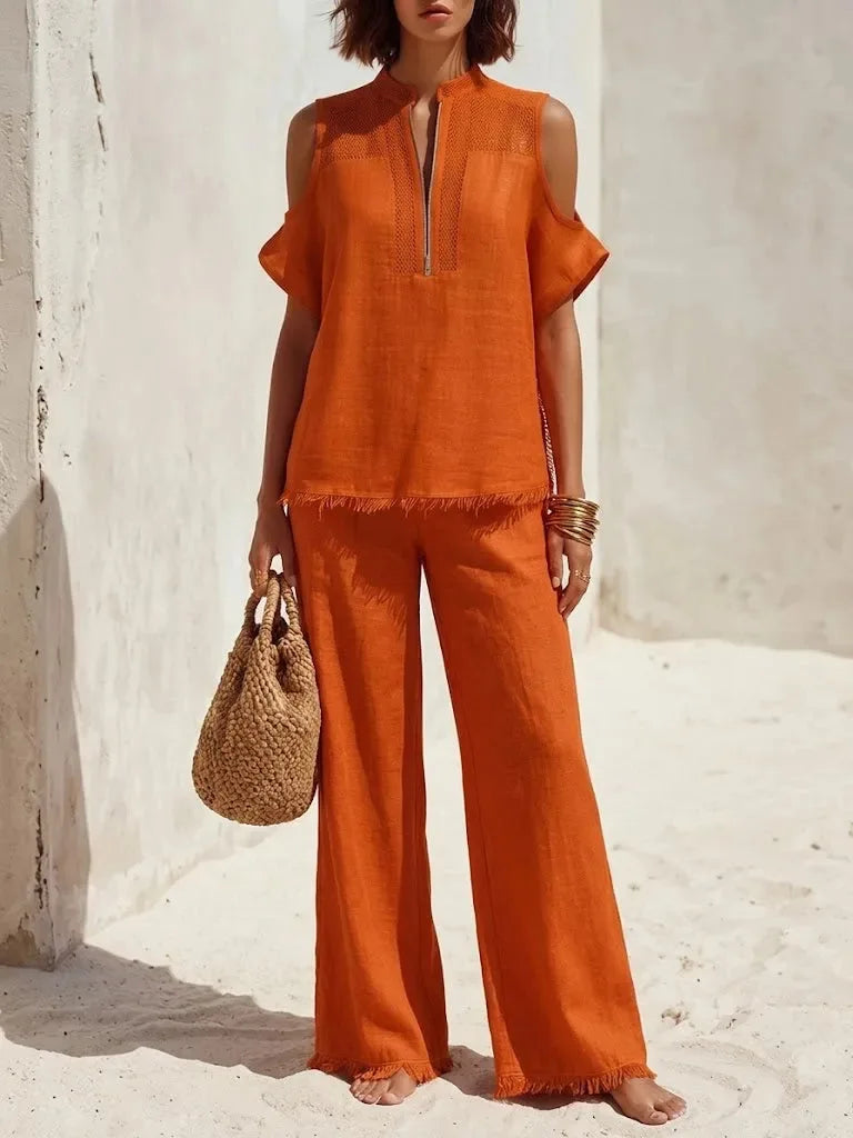 Women's Wide Leg Two-Piece Set Outfit for Weddings Parties Holidays Occasions and Everyday Wear