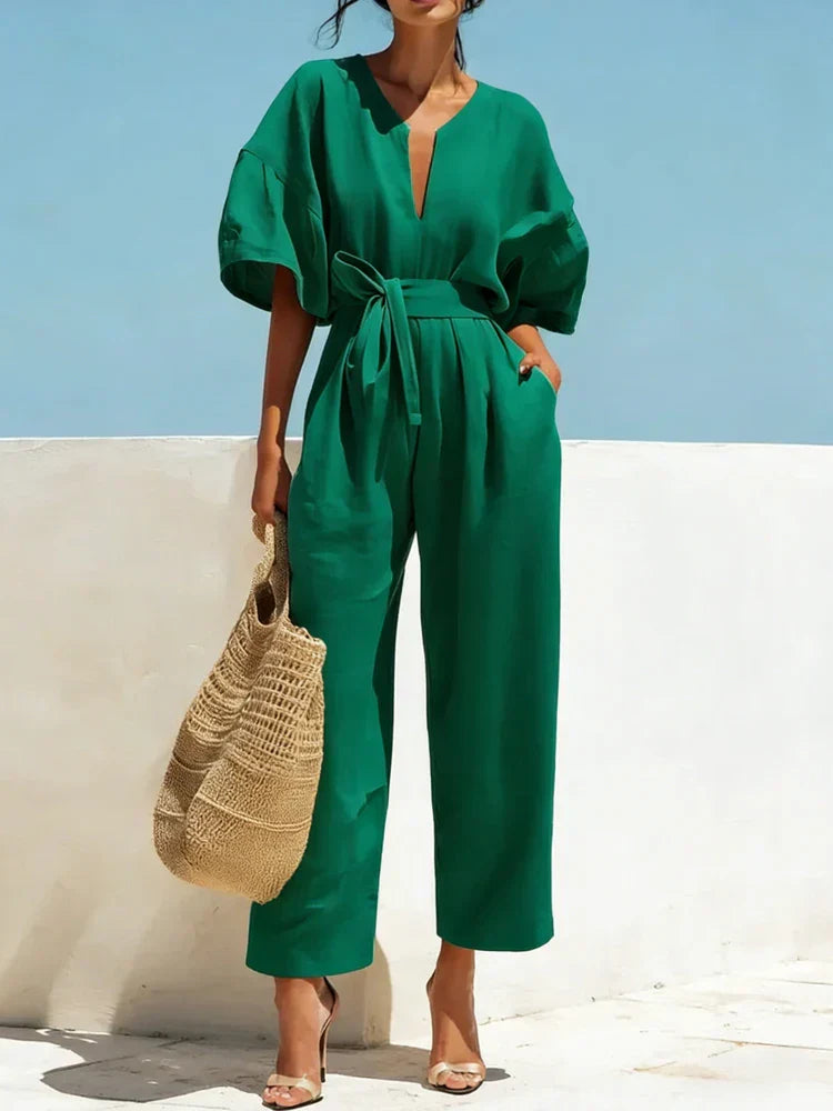 Women's Summer Linen Casual Jumpsuit Outfit for Summer Holidays Parties Brunch and Everyday Wear
