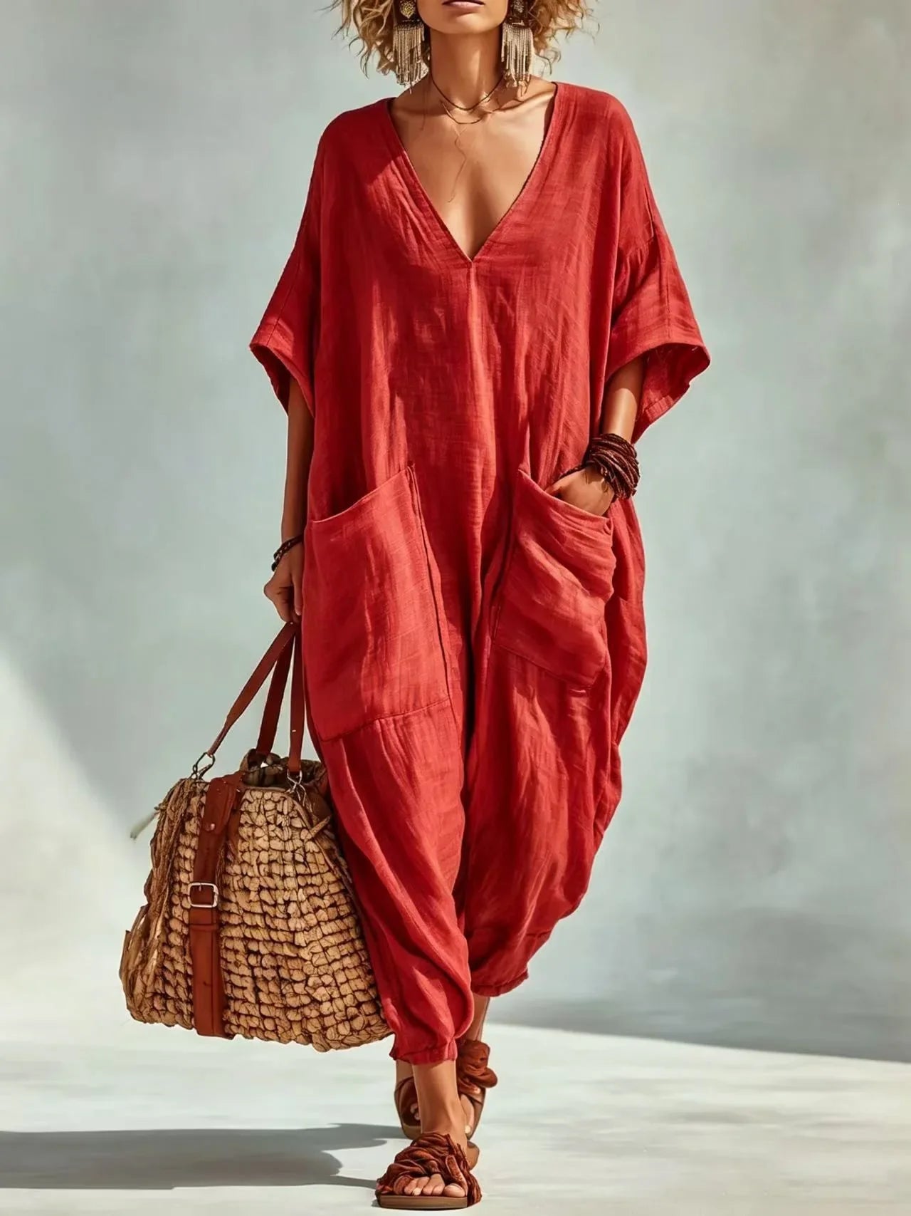 Women's V Neck Blend Pocket Casual Romper Outfit for Summer Holidays Parties Brunch and Everyday Wear