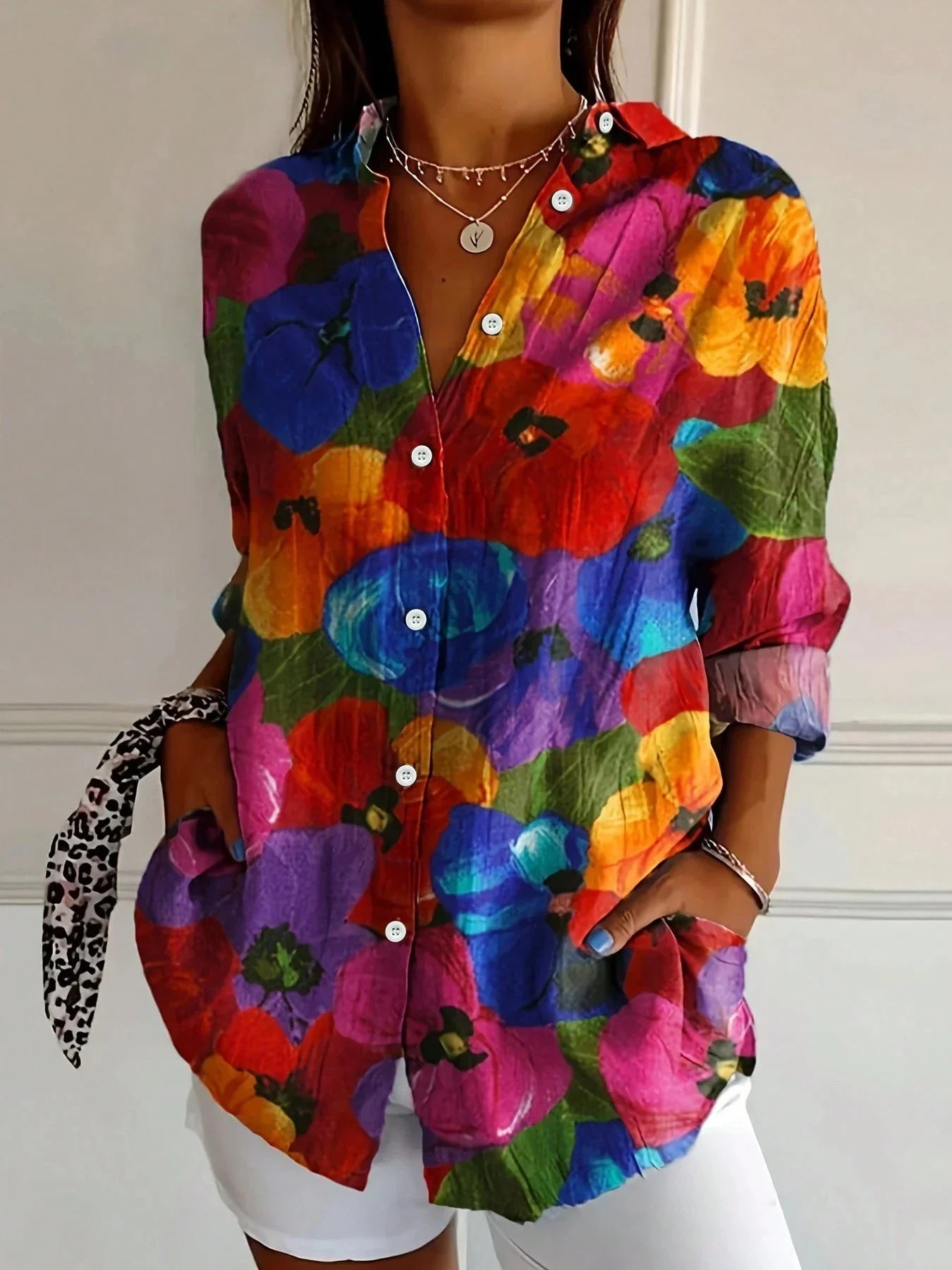 Women's Floral Colors Blouse Outfit for Work Brunch Casual Days and Everyday Wear