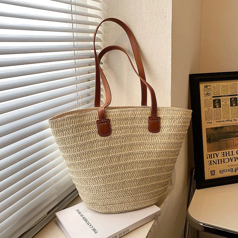 Women's Straw Woven Shoulder Bag Purse for Work Travel Holidays Shopping Commutes and Everyday Use