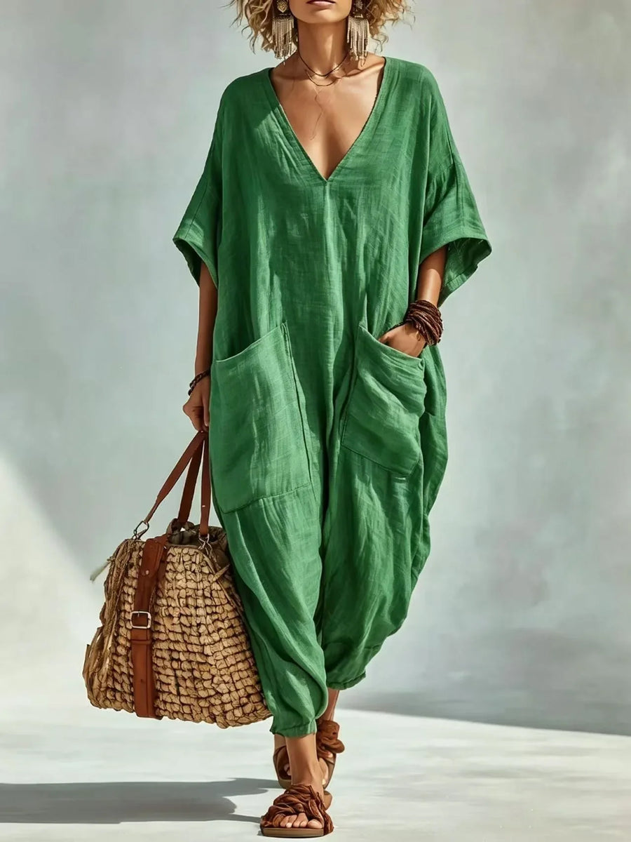 Women's V Neck Blend Pocket Casual Romper Outfit for Summer Holidays Parties Brunch and Everyday Wear