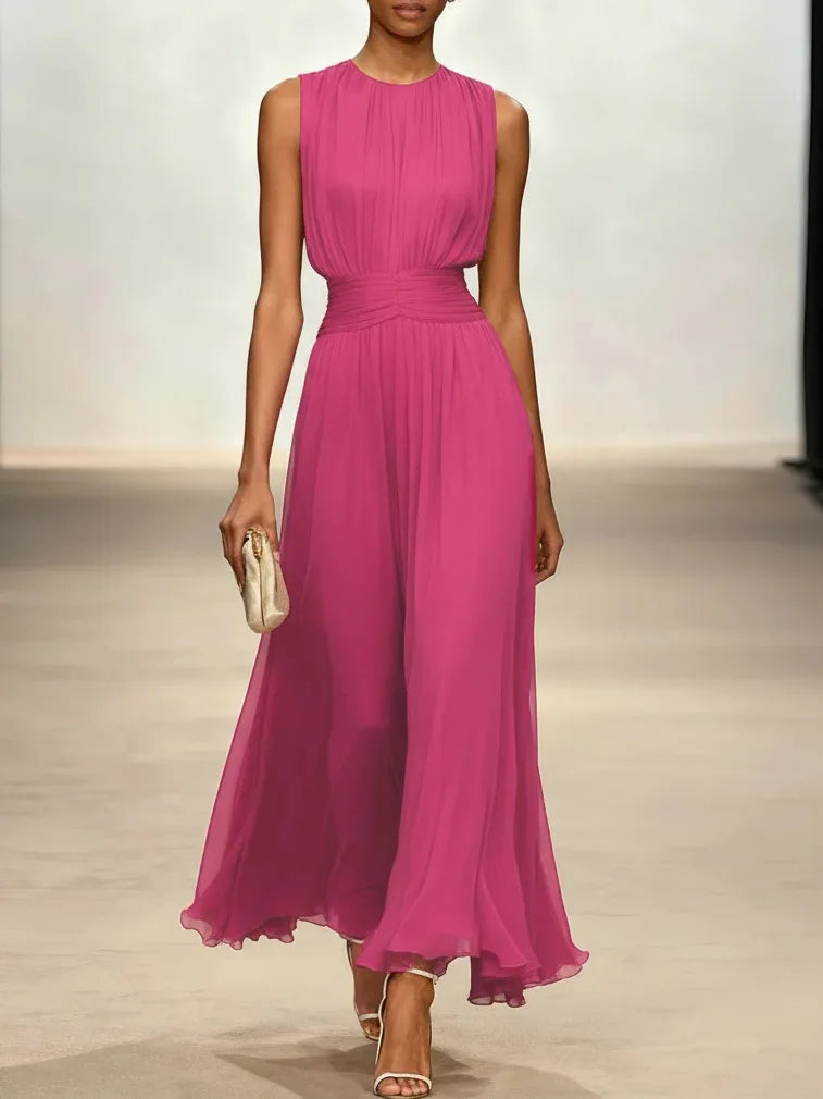 Women's Sleeveless Maxi Flowing Dress Outfit for Summer Holidays Weddings Parties and Everyday Wear