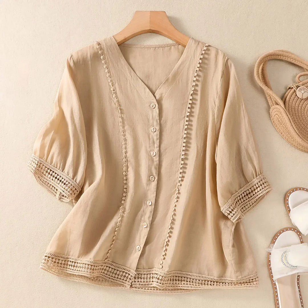 Women’s Elegant V-Neck Blouse | Lace Trim
