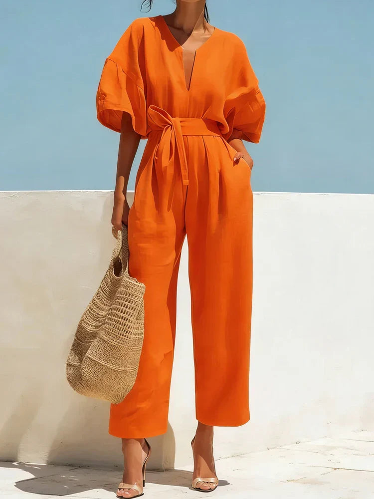Women's Summer Linen Casual Jumpsuit Outfit for Summer Holidays Parties Brunch and Everyday Wear