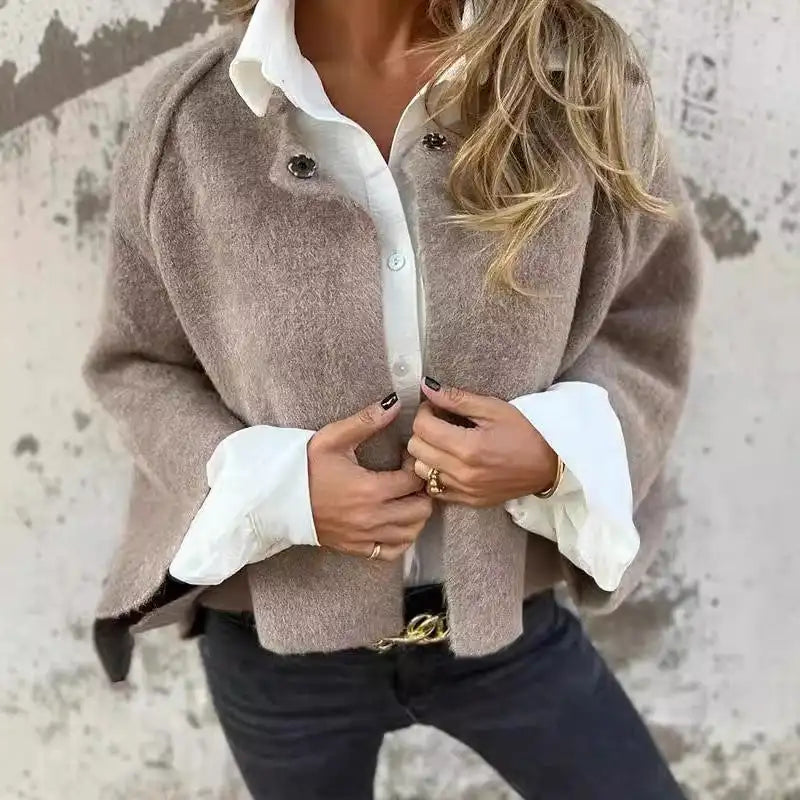 Women's Knitted Open Front Cardigan Long Sleeve Snap Collar Casual Layering